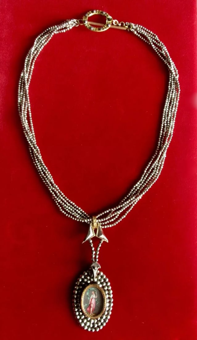 Antique Georgian Cut Steel Necklace Pendant With 5 Strand Pyrite Chain (1 of 13)