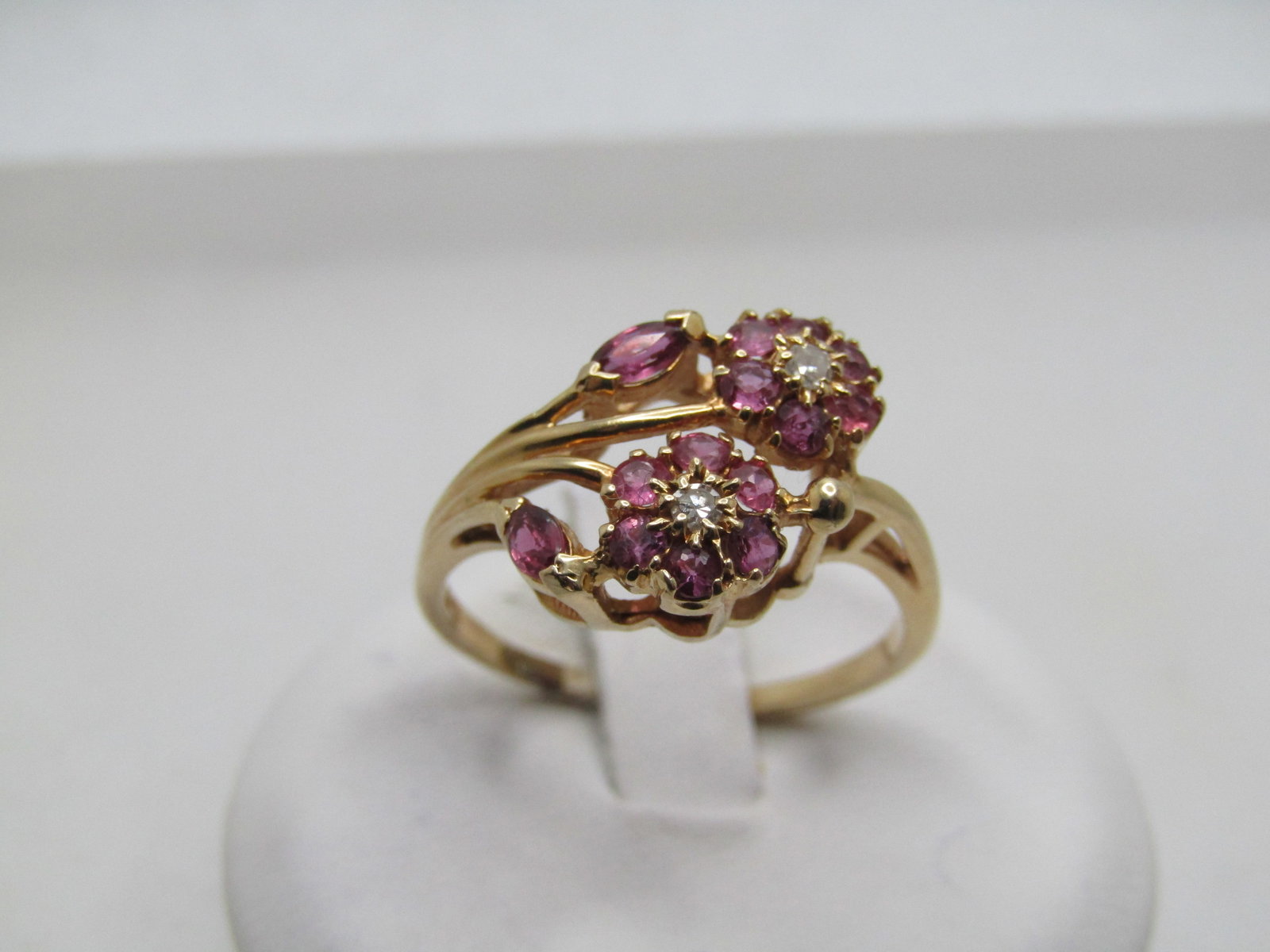 Vintage 14kt Ruby & Diamond Floral Ring, Sz. 9.25 , Signed S-G, 1960's (1 of 9)