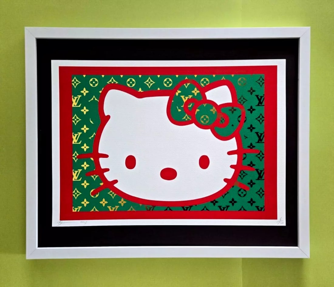 DEATH NYC Hand Signed LARGE Print Framed 16x20in COA Hello Kitty Louis Vuitton#7: This is a Stunning and Scarce 100% Authentic New Print by Death NYC Hand Signed and Numbered in Pencil by the Artist Limited Edition of 100 Large Size: 45cm x 32cm About 18x13in Fine Art 300 gsm Paper