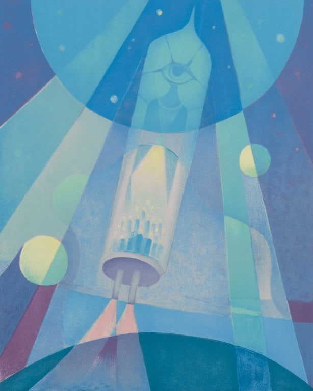 Sven Jonson (1902-1981), Swedish artist. Color lithograph on paper. Cubist-style depiction of a: Sven Jonson (1902-1981), Swedish artist. Color lithograph on paper. Cubist-style depiction of a spacecraft. Edition 176/390. Reserve: $280.00 Shipping: Domestic: Shipping rates are determined by desti