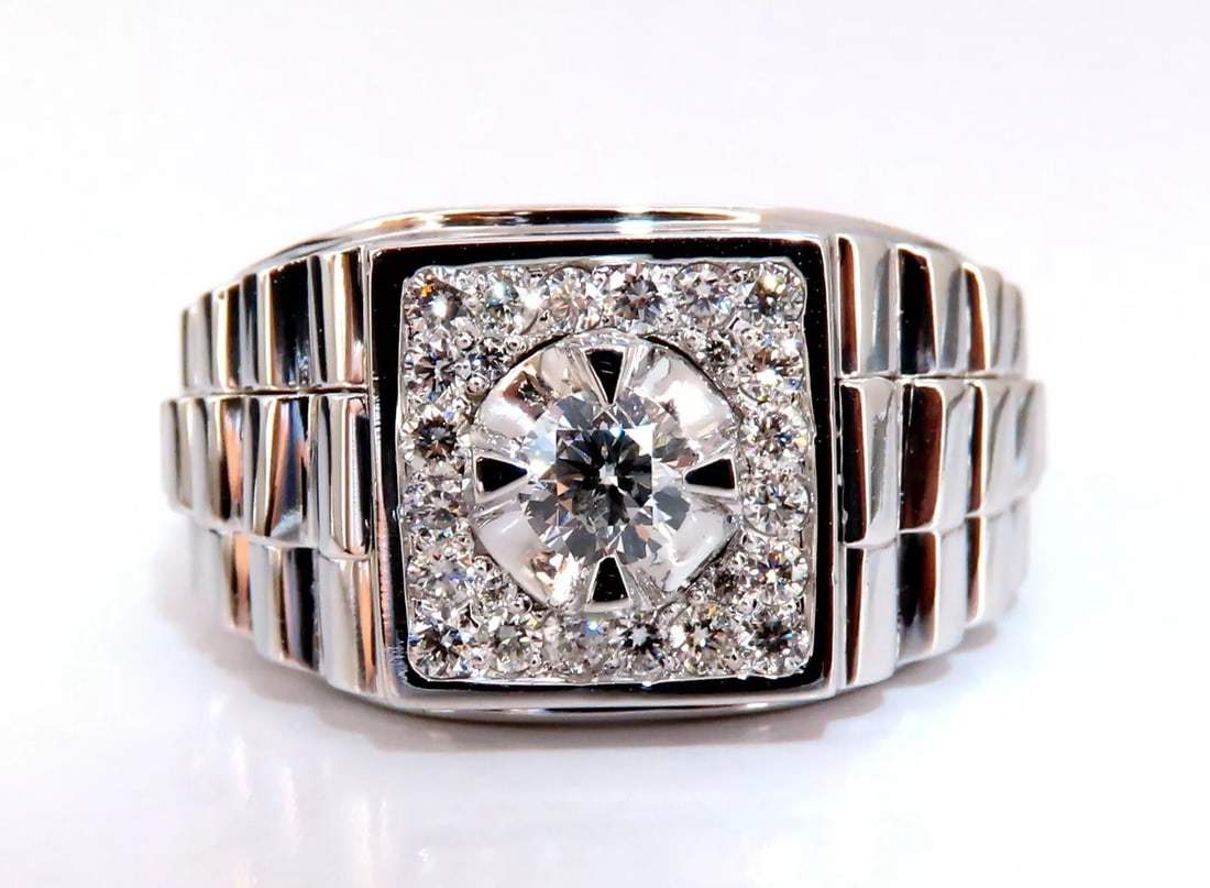 .63ct Natural Diamonds Mens Solitaire Accent Ring 14 Karat "Watch Band" (1 of 6)