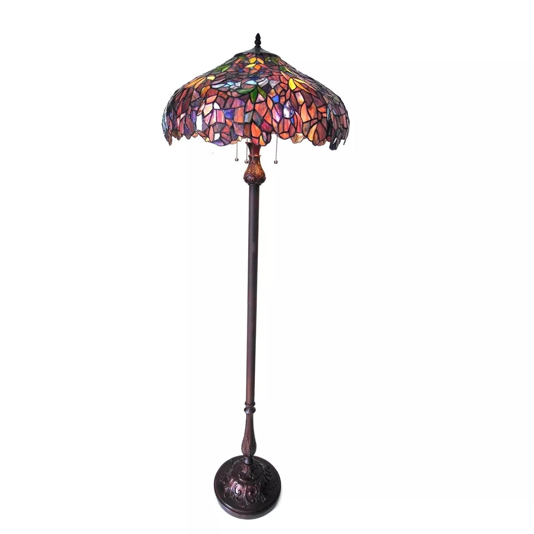 64" Wisteria Stained Glass Pull Chain Floor Lamp: 64" Tall 20" Wide shade This wonderful reproduction floor lamp is hand-crafted to capture the charm of an antique. It features a base that embodies the essence of vintage design, while the shade showc