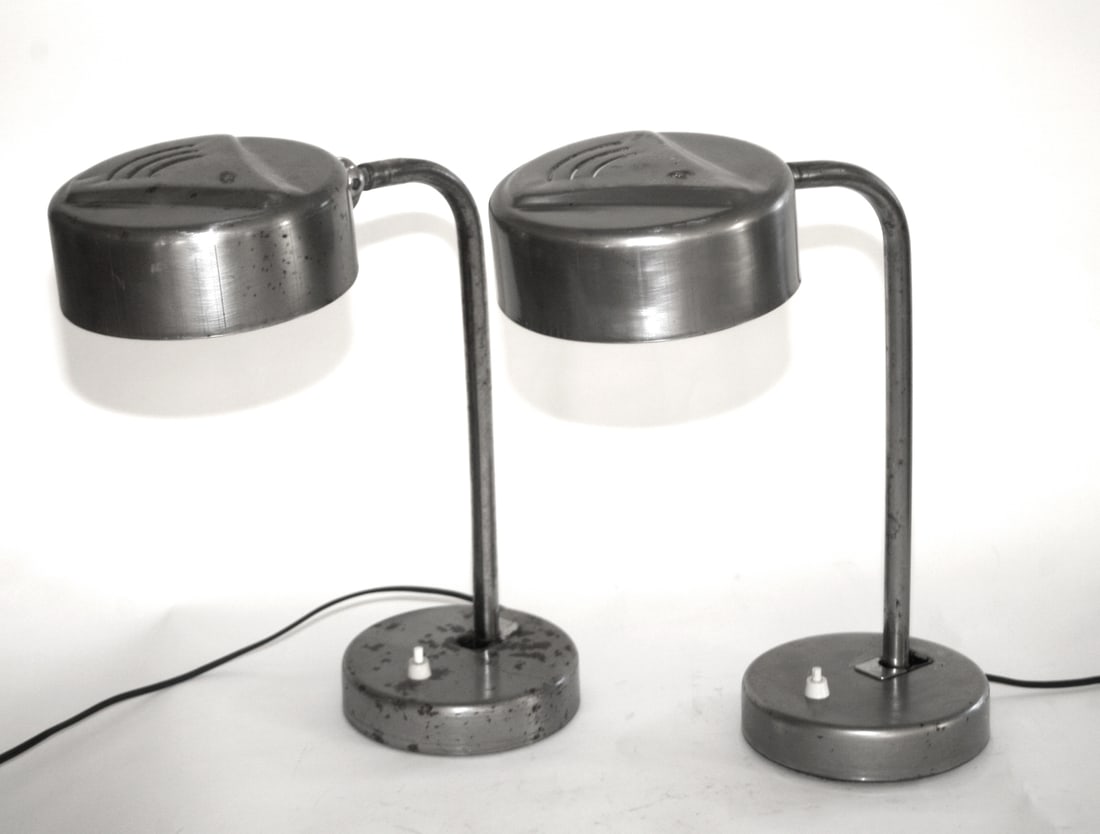 Kaiser Idell Style BAHAUS PAIR OF INDUSTRIAL TASK LAMP: Made in the 1940's or 1950's those were look like Christian Dell who was a designer for Rondella and Blunt in the 1920's and went in the 1930's to work with Kaiser and Idell , some of his creation rem