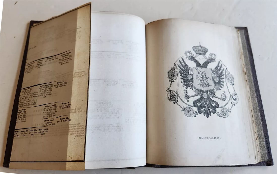 1842 GENEALOGY in GERMAN antique ILLUSTRATED w/ 47 EUROPEAN COAT OF ARMS (1 of 11)