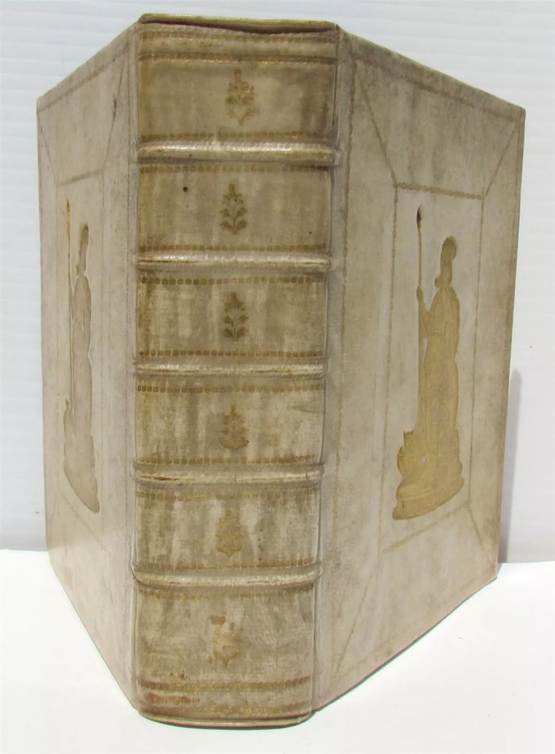 1708 SUETONIUS ILLUSTRATED antique BLINDSTAMPED VELLUM w/ coat of arms of HAGUE: 2 parts in 1 vol., engr. frontisp., CAIUS SUETONIUS TRANQUILLUS Ex Recensione Joannis Georgii Graevii Cum Ejusdem Animadversionibus, Ut Et Commentario Integro Laevini Torrentii, Isaaci Casaubone, & Th