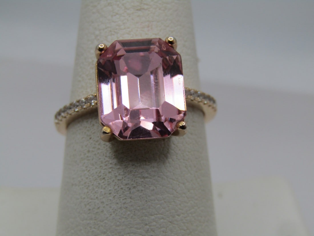 Sterling Vermeil Pink Princess Cut Ring, Sz. 8.25, Signed FD 1990's (1 of 6)
