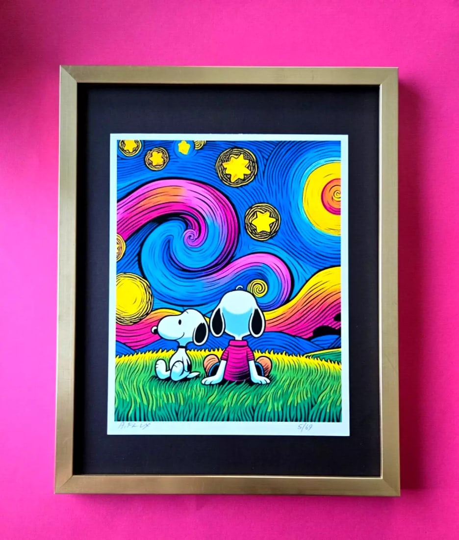 AIDAN FLUX Hand Signed Authentic LtdED Print Framed SNOOPY ENJOYS LIFE COA (1 of 3)