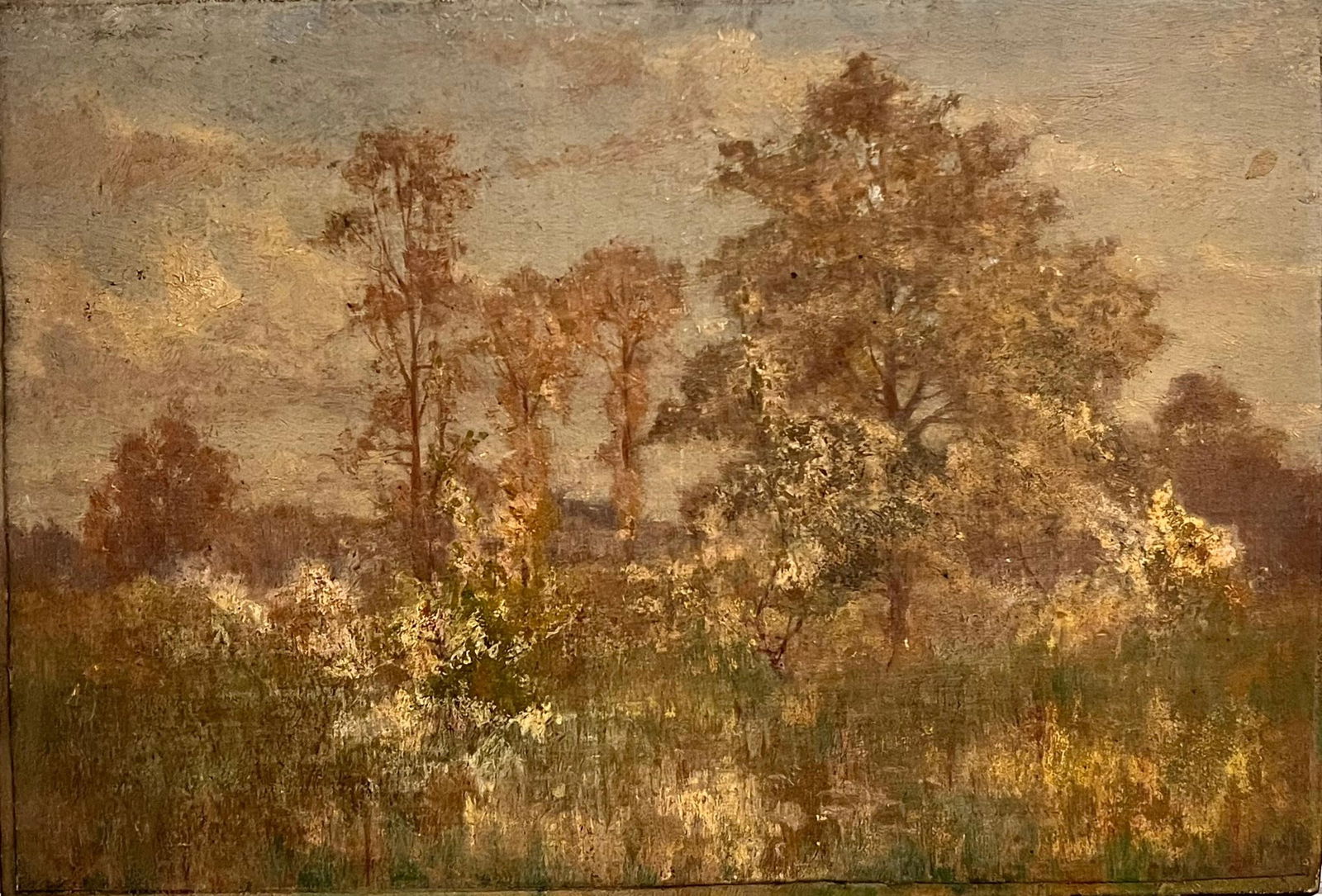 Antique Victorian English Oil - Musky Green Landscape: About the Item Artist/ School: English School, late 19th/ early 20th century. The painting came from a large collection of works by one artist. A very few of them are signed what looks to be 'F. Wardl
