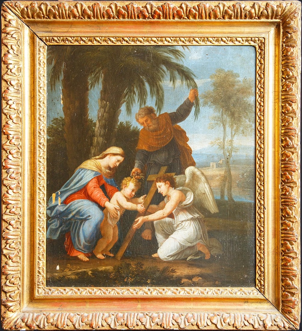 Flemish School - Jesus and Angel Gabriel - Painting 18.5" x 16.5" (1 of 4)