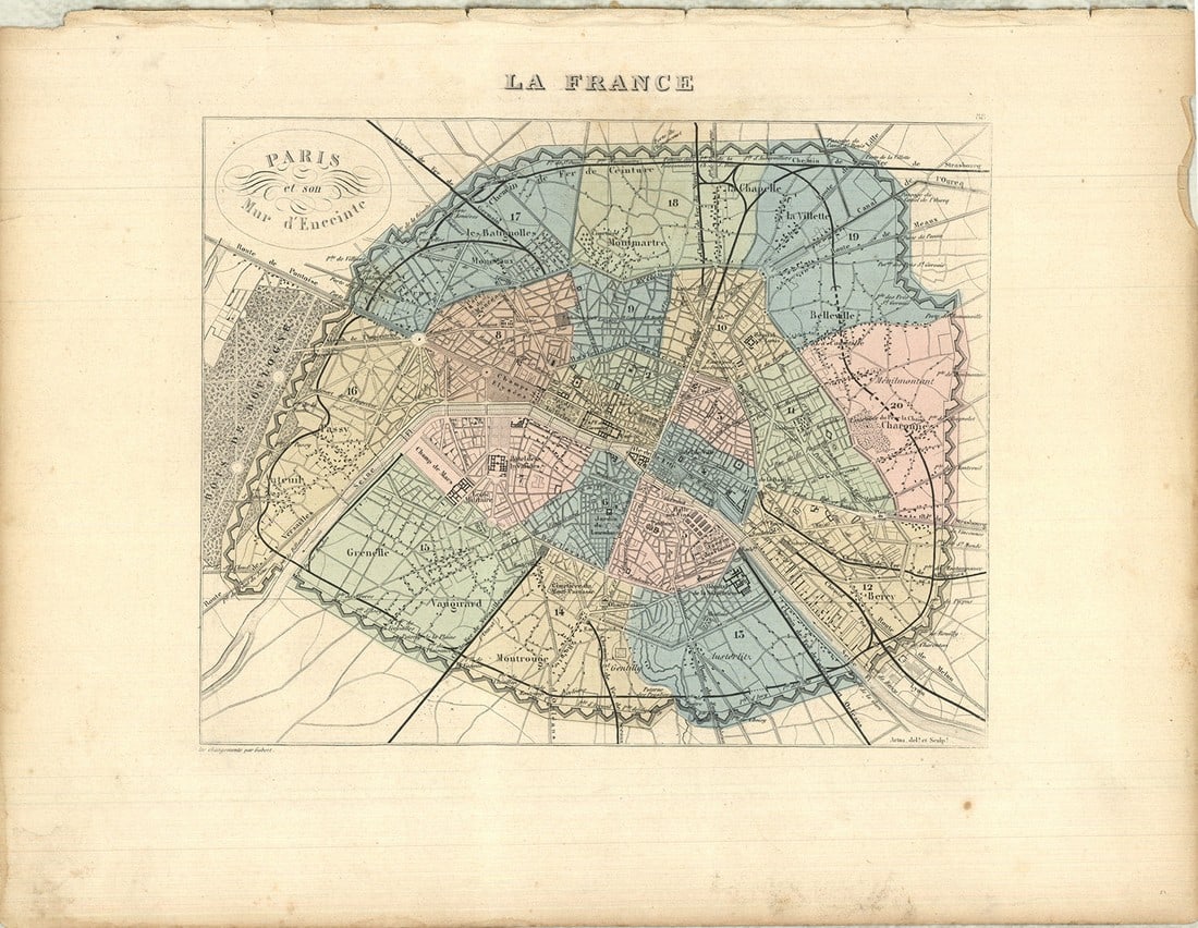 A. Vuillemin - Paris and it's Enclosure Wall - 1869 Lithograph 10.5" x 13.75": Paris and it's Enclosure Wall by A. Vuillemin, 1869 Unsigned Lithograph. Paper size is 10.5 x 13.75 inches, with an image size of 7.25 x 9 inches. The Lithograph is from an unknown edition size. and i