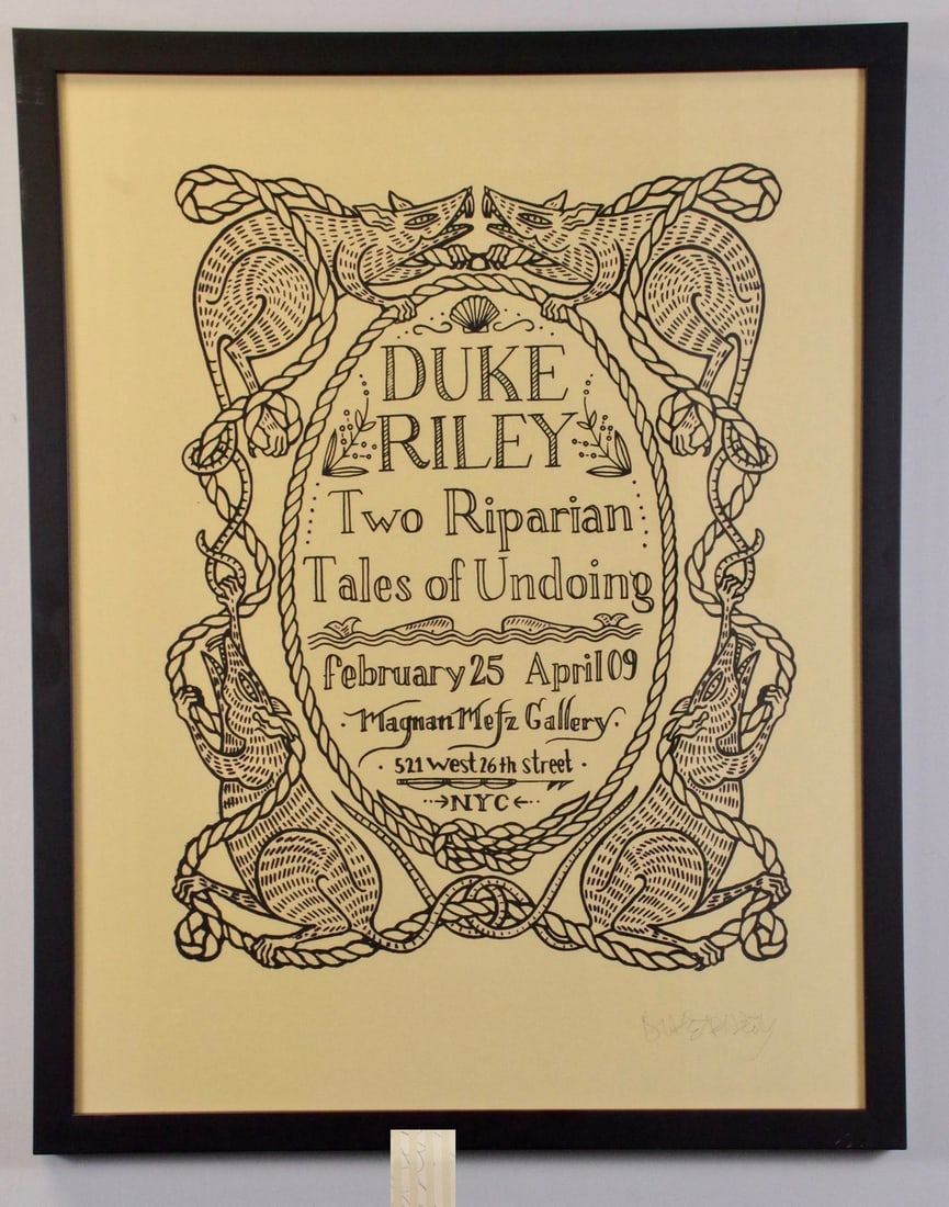 Duke Riley - Two Riparian Tales of Undoing - 2010 Serigraph - SIGNED 32" x 24": Two Riparian Tales of Undoing by Duke Riley, 2010 Signed Serigraph. Paper size is 32 x 24 inches, with an image size of 32 x 24 inches. The Serigraph is from an unknown edition size. and is currently