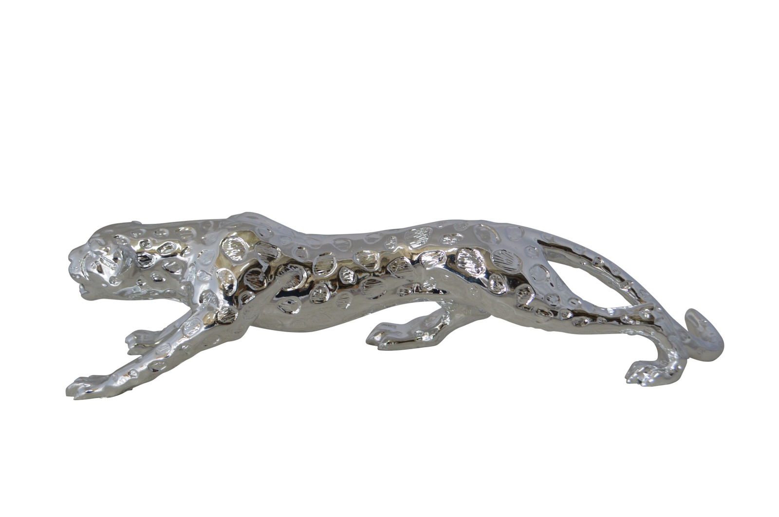 Modern Art Silver Jaguar Statue Made of Resin - Size: 23"L x 6"W x 7"H. (1 of 11)