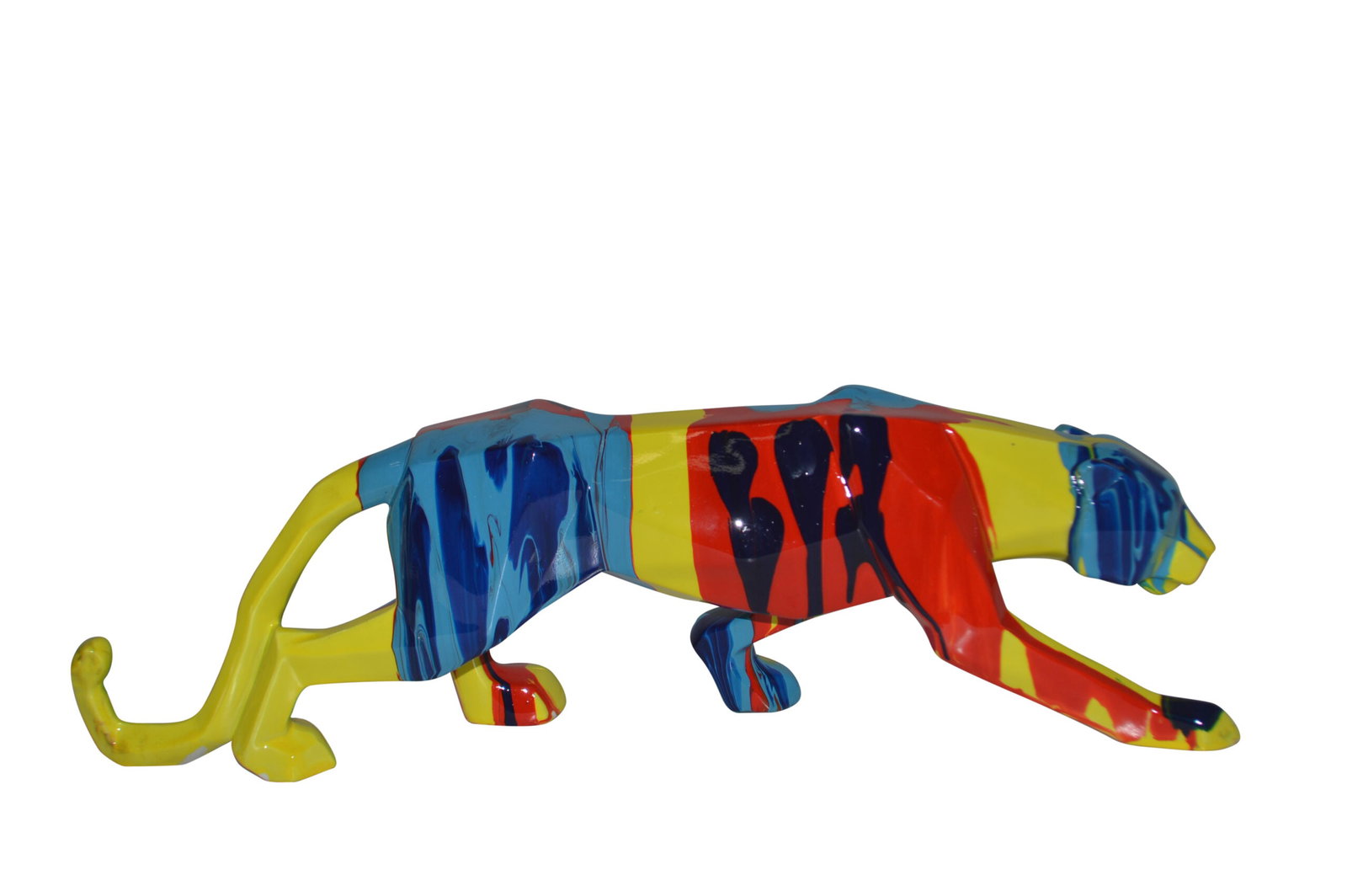Modern Art Small Colored Jaguar Statue Made of Resin - Size: 17"L x 4"W x 5"H. (1 of 11)