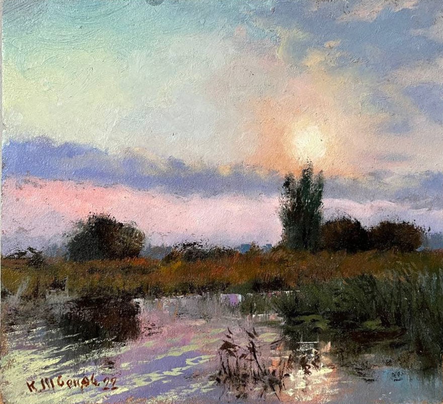 Oil painting Evening in Ukraine Shvetsov Konstantin Valentinovich: 01Shv Painter: Shvetsov Konstantin Sіze: 27.6x25.1 cm/10.63x9.88 inches Components: oil, cardboard Original painting from our collection ERA: 2022 Short information: Shvetsov Konstantin Valentin