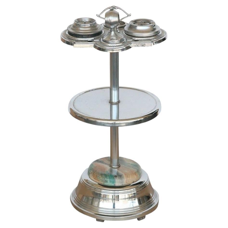 Chrome Art Deco Two-Tier Ashtray Stand with Electric Lighter (1 of 18)