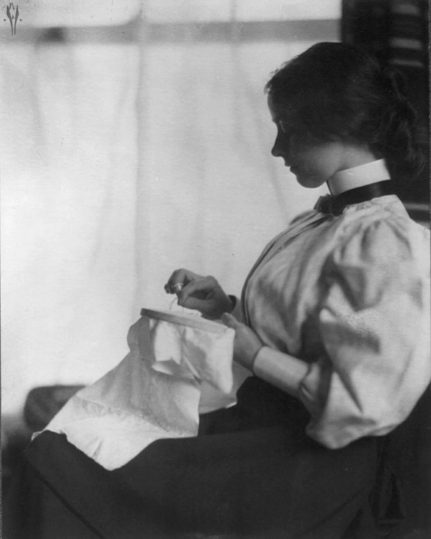 1900, The Embroidery Frame, By Mathilde Weil: Title: 1900, The Embroidery Frame, By Mathilde Weil Artist/Source: MATHILDE WEIL, (AMERICAN 1872-1943) Original Date: CIRCA 1900, (Date of Original Work) Dimensions: 10 x 8 Description: || UNITED STAT