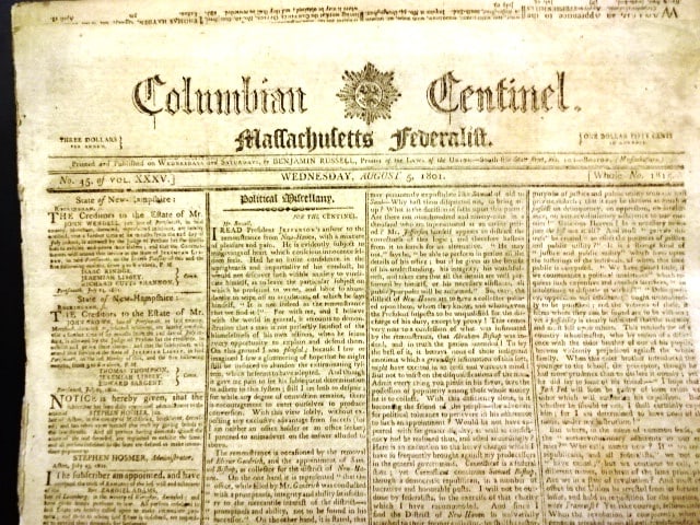 1801 Federalist Newspaper Thomas Jefferson (1 of 4)