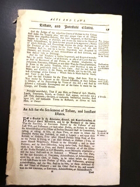 1750 Colonial Law Leaves Probate Estates (1 of 3)