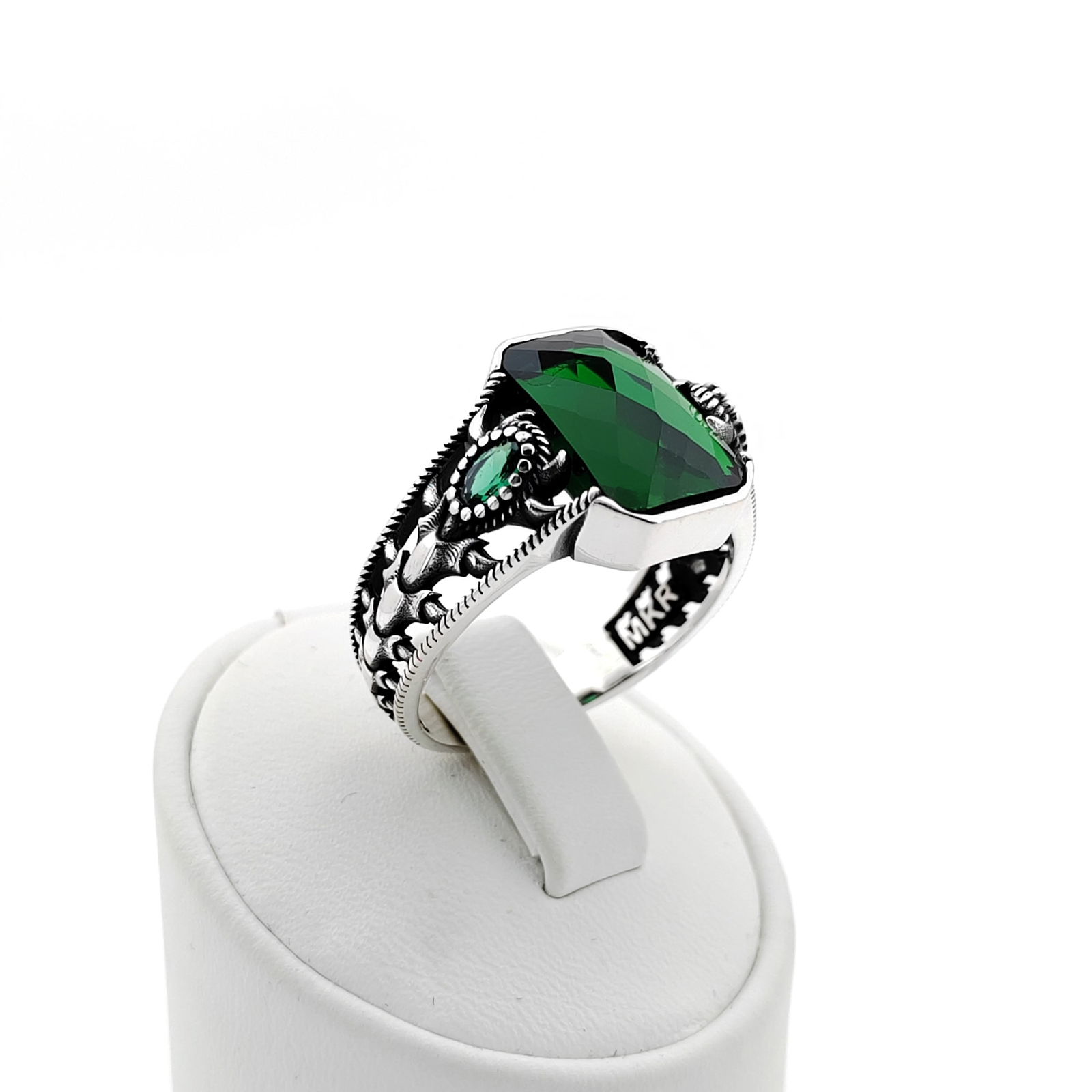 925 Silver Men's Ring with Facet Cut Green Zircon (1 of 8)