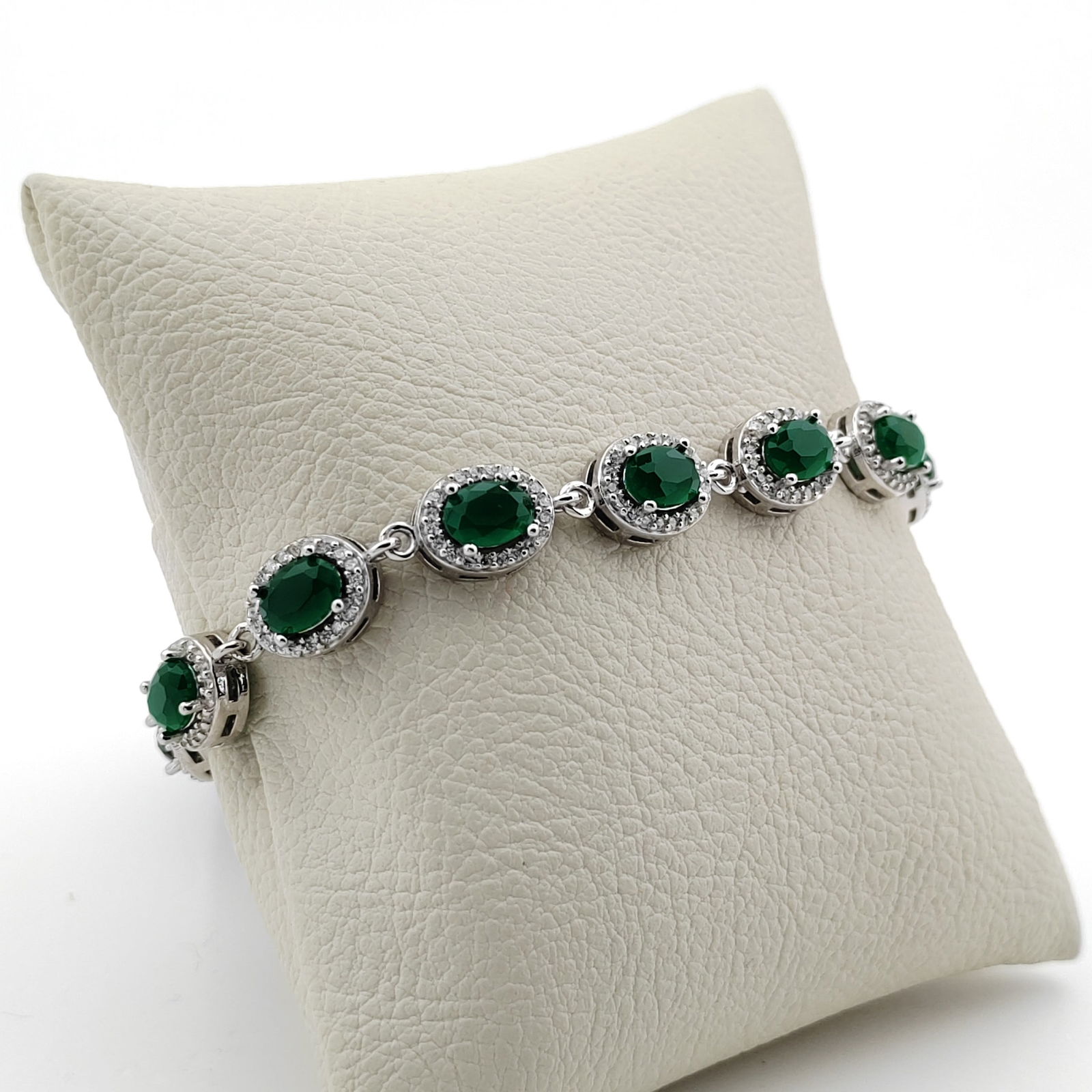 925 Silver Ladies Bracelet with Green and White Zircons (1 of 9)