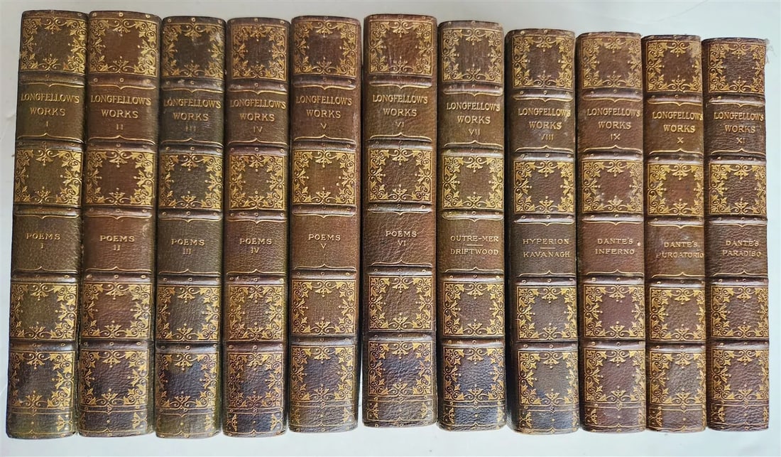 1890s LONGFELLOW WORKS 11 VOLUMES COMPLETE SET antique Americana ILLUSTRATED (1 of 20)