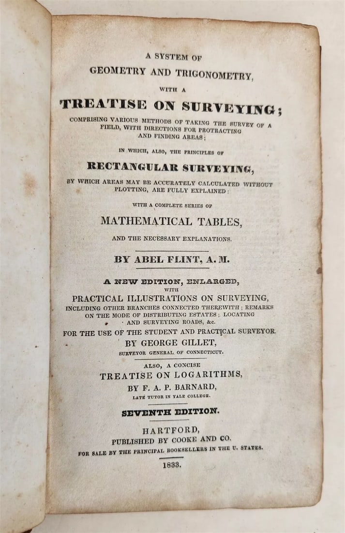 1833 SYSTEM of GEOMETRY & TRIGONOMETRY TREATISE on SURVEYING by A. FLINT antique (1 of 11)