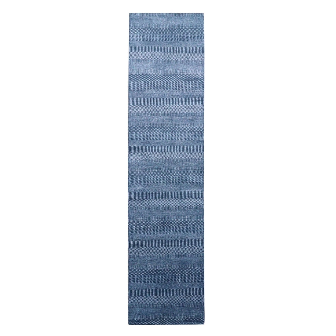Blue, Wool and Silk Hand Knotted Modern Grass Design Gabbeh Runner Rug (1 of 8)