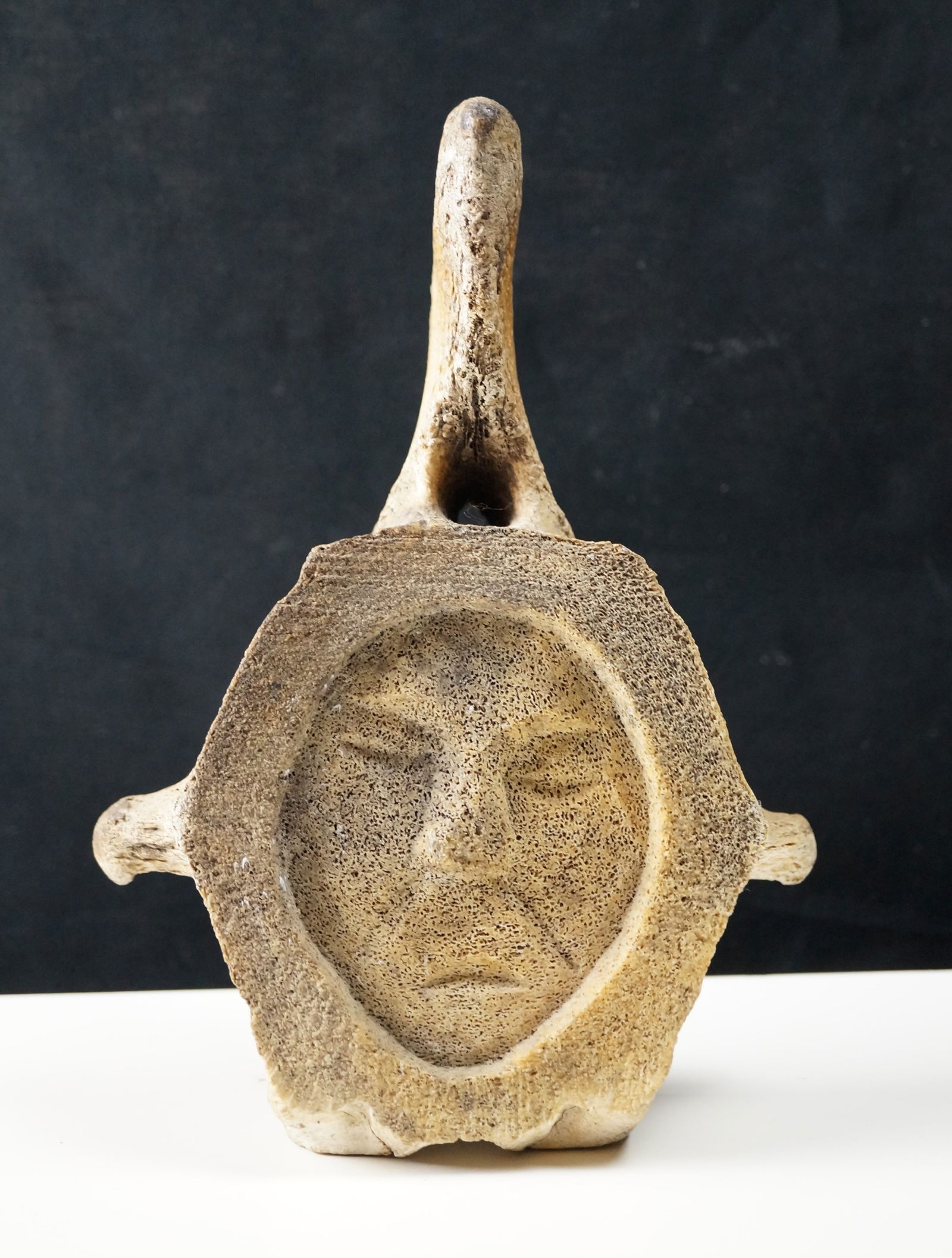 Antique Alaskan Native INUIT Whale Bone Carving "Statue of Shamanic Transformation": Title: Antique Alaskan Native INUIT Whale Bone Carving "Statue of Shamanic Transformation" Date/Period: Mid 20th century Origin: Alaska Dimension: 7.5 x 5.5 inches - 237 grams Materials: whale bone Ad