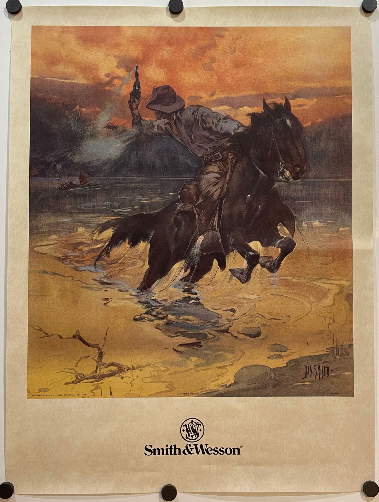 RARE 1902 Smith & Wesson The Hostiles Artist Print Poster by Dan Smith 18x24 NOS (1 of 5)
