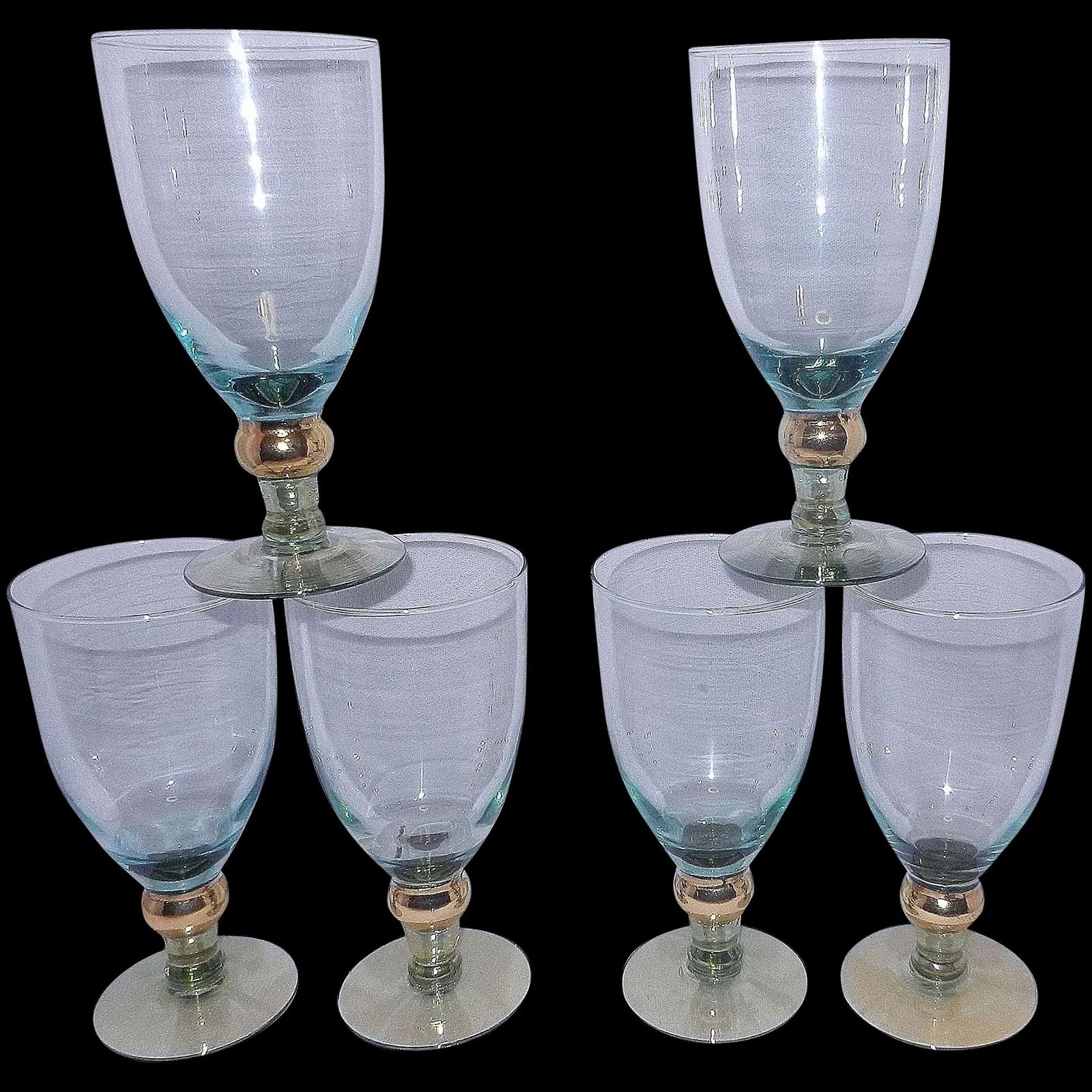 Vintage 22 kt. Gold Bubble Stem Set of 6 Water/Tea Goblets (1 of 6)