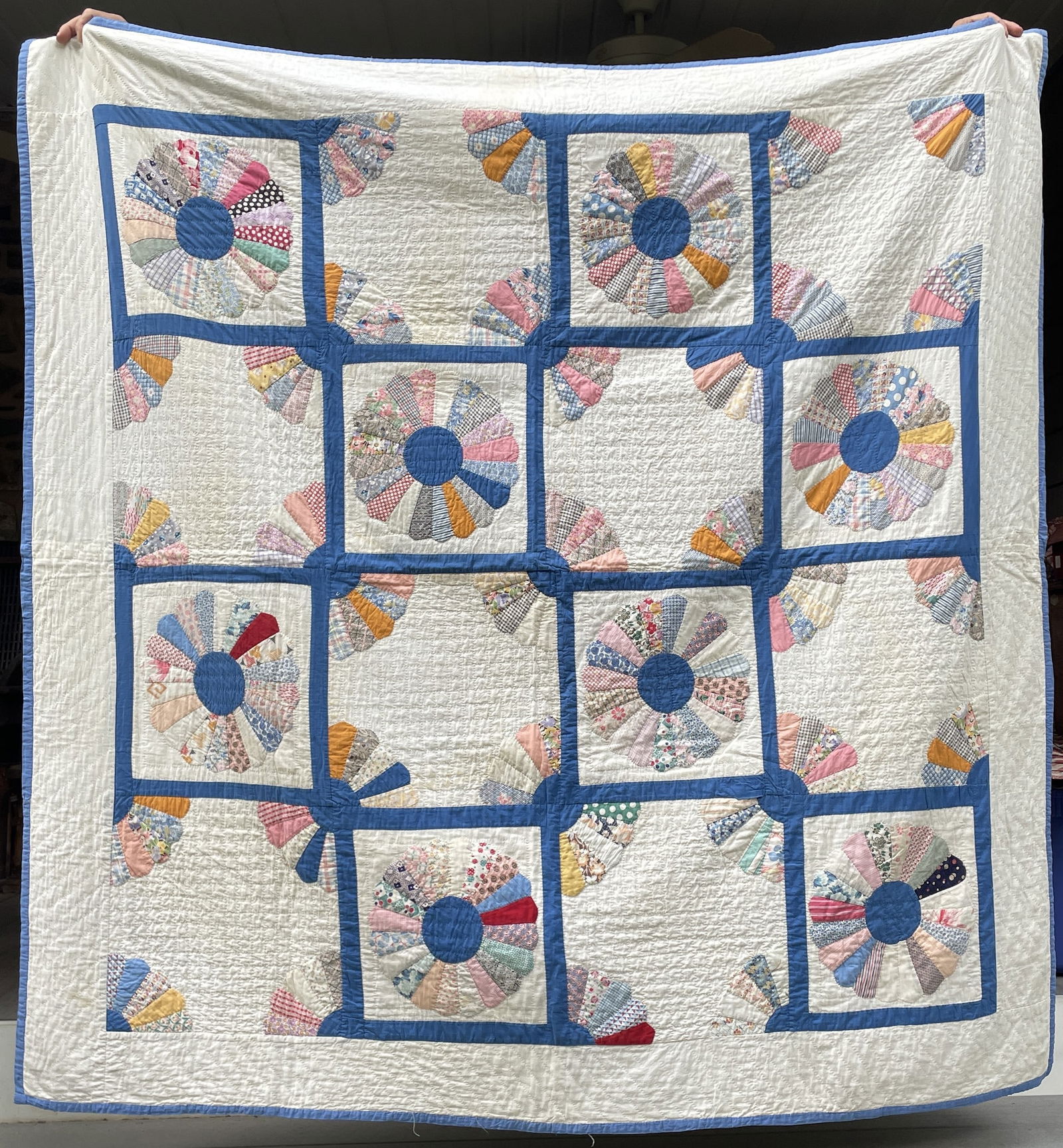 Blue and White Hand Sewn Pin Wheel Quilt (1 of 8)