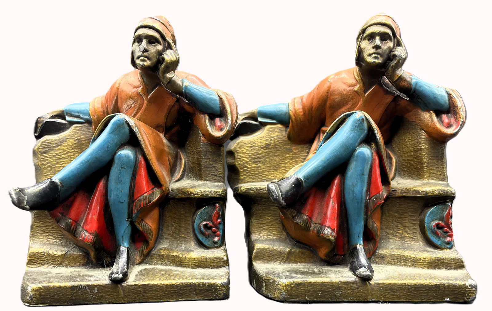 MANTARANI'S DANTE BOOKENDS SIGNED K & O KRONHEIM & OLDENBUSCH CAST METAL - C1930: Title: MANTARANI'S DANTE BOOKENDS SIGNED K & O KRONHEIM & OLDENBUSCH CAST METAL - C1930 Date/Period: approx 1930 Dimension: approx 6 x 4.5 x 4 Material: metal Additional Information: MANTARANI'S DANTE