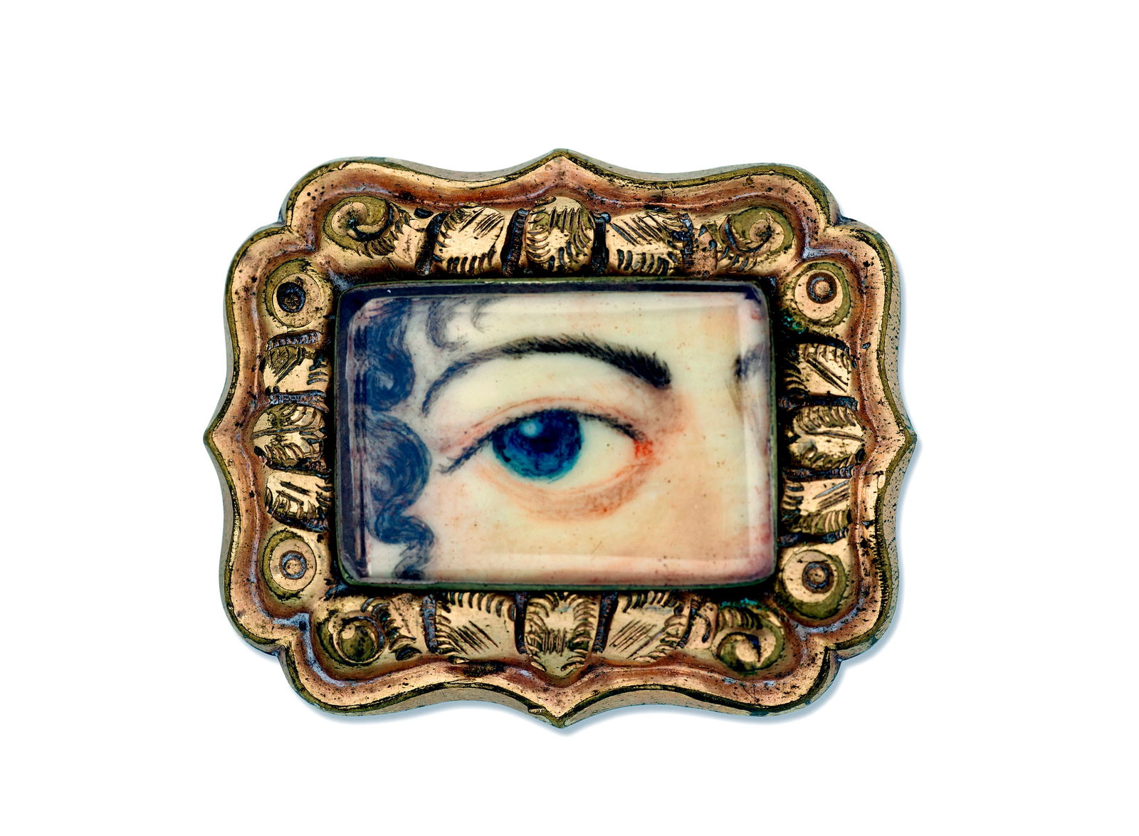 English Antique Lover's Eye Portrait Miniature Brooch Circa 1840-50 (1 of 4)