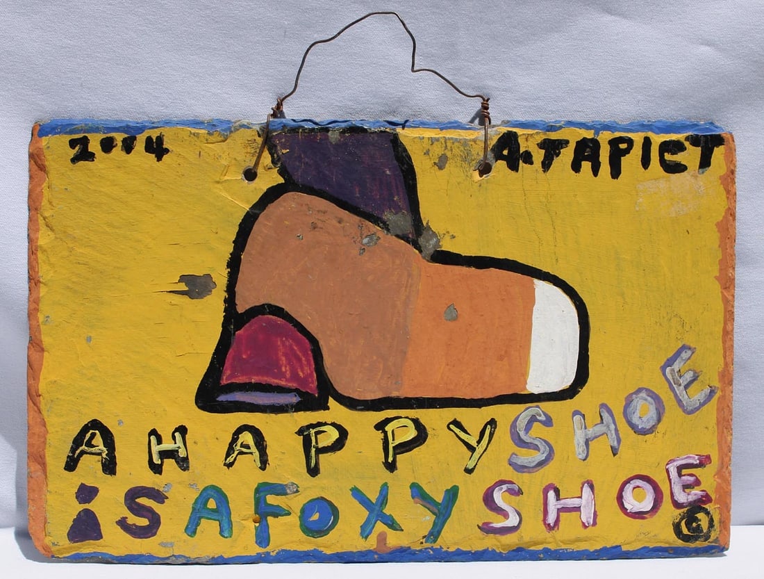 A folk art, outsider art painting on slate by Alfred "Big Al" Taplet (1 of 9)