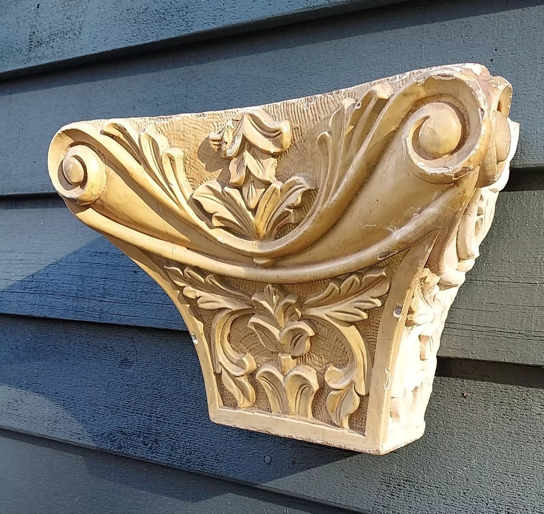 Beautifully carved Antique wood wooden Pediments pair: At least 100 years old. Master carvers work. Very heavy. Ready to hang on the wall. Great look Measures 8" tall and 11" wide. Shipping includes insurance. Shipping: Domestic: Flat-rate of $25.00 to an