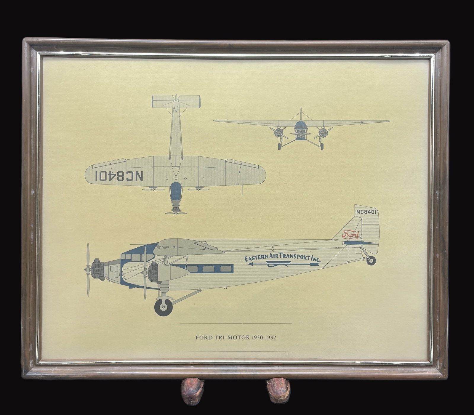 Ford Trimotor 1930-1932 HISTORY OF EASTERN AIRLINES AIRCRAFT FRAMED: Title: Ford Trimotor 1930-1932 HISTORY OF EASTERN AIRLINES AIRCRAFT FRAMED Date/Period: UNKNOWN Dimension: 12 X 15 Material: mixed materials Additional Information: Ford Trimotor 1930-1932 HISTORY OF 