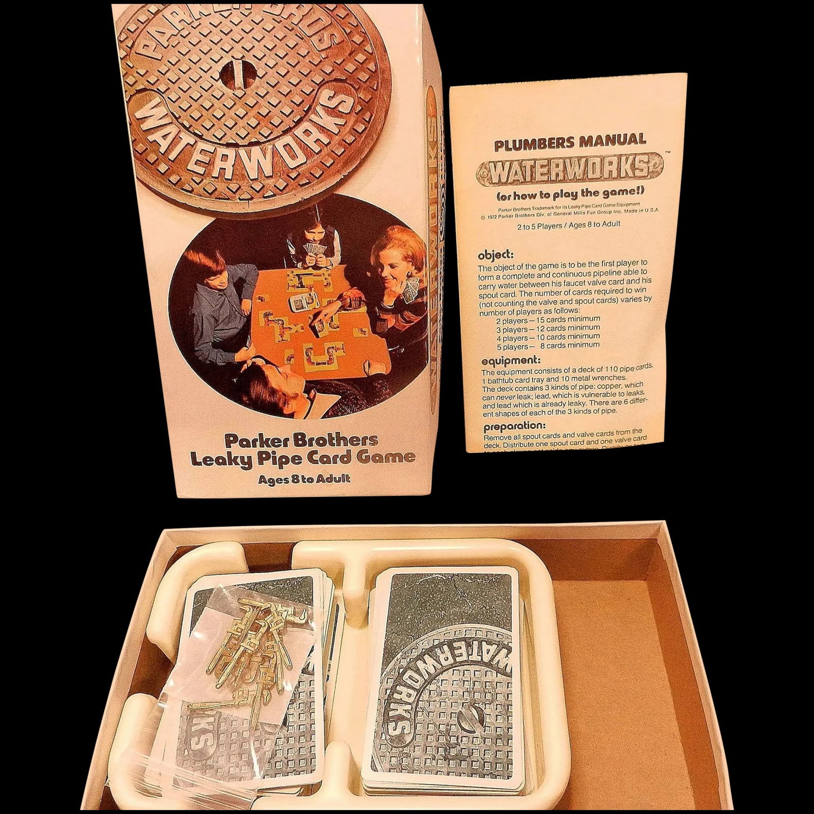 Vintage Waterworks Parker Brothers Leaky Pipe Card Game 1972 No. 770: This Vintage Waterworks Parker Brothers Leaky Pipe Card Game 1972 No. 770 is in excellent condition. The box is in excellent condition- no tears or discolorations. Cards have no bends or creases and a