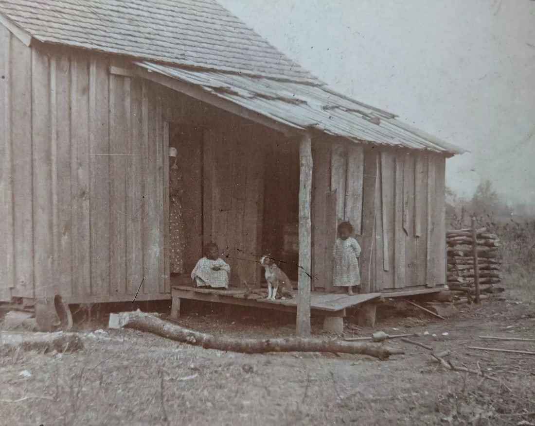 ca. 1870 CABINET CARD RUSTIC WOOD HOME w BLACK AFRICAN AMERICAN CHILDREN DOG MOM (1 of 3)