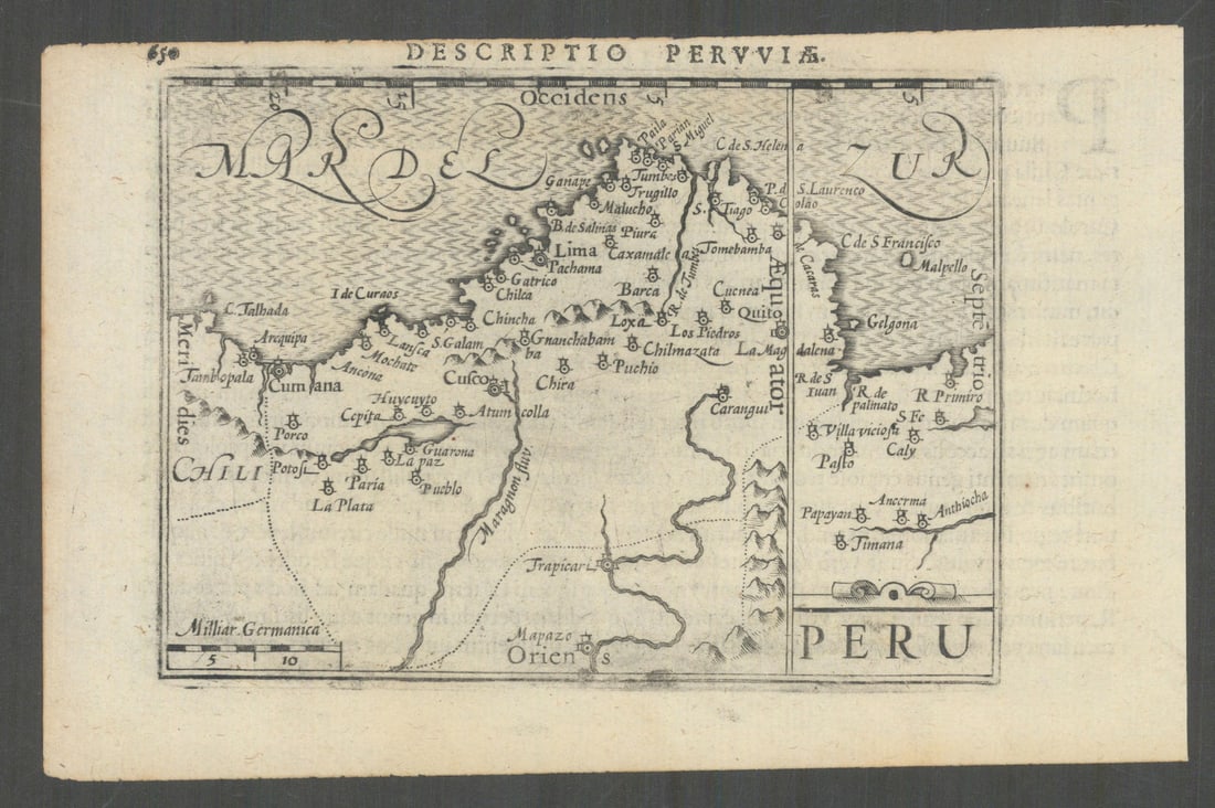 Peruviae / Peru by Bertius / Langenes. Peru & Ecuador 1603 old antique map (1 of 1)