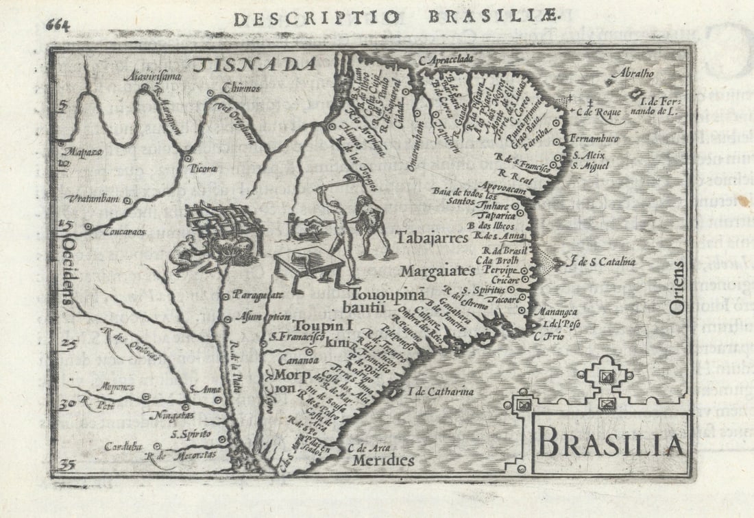Brasiliae / Brasilia by Bertius / Langenes. Brazil. Cannibals 1603 old map (1 of 1)