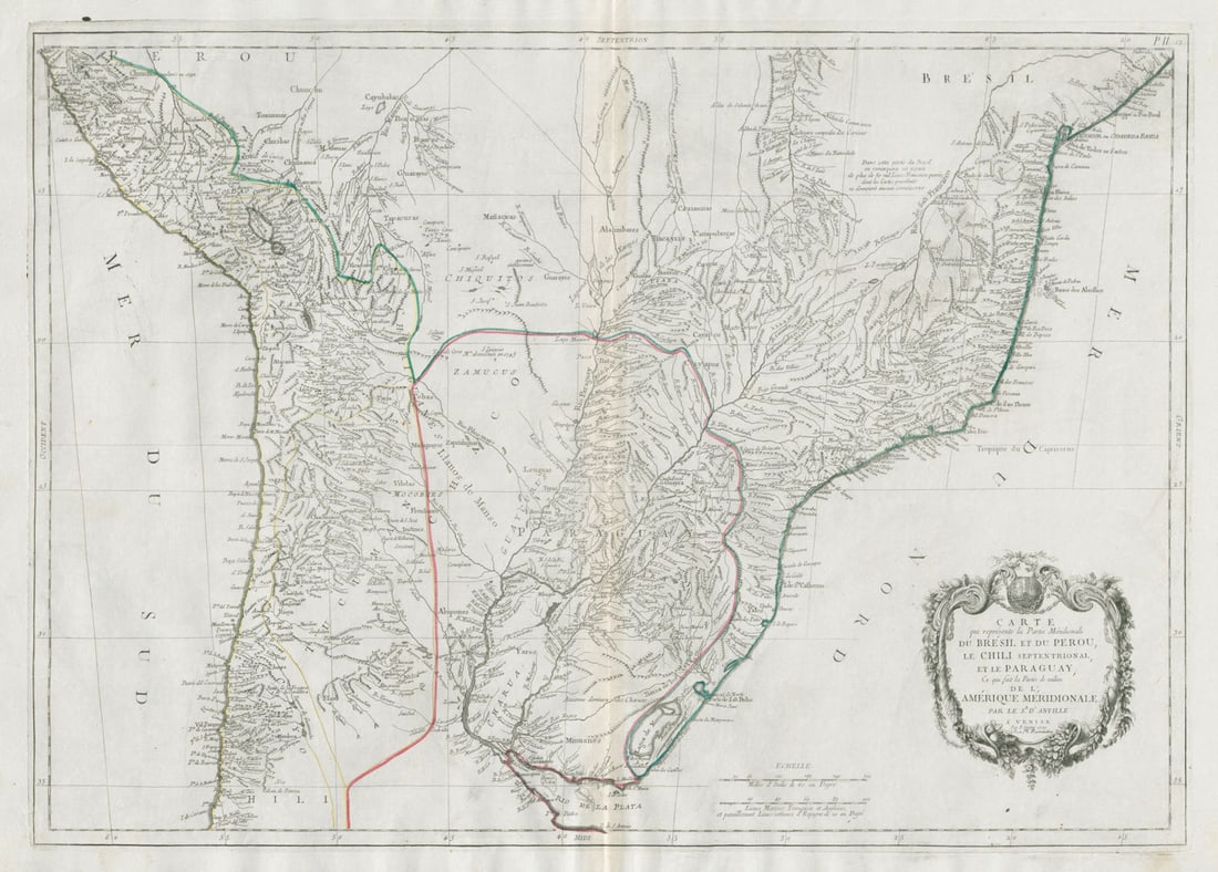 La partie méridionale du Brésil et du Perou. SANTINI/D'ANVILLE 1784 old map (1 of 1)