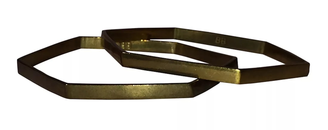 Bing Bang Hexagon Brass Bangle Set: Title: Bing Bang Hexagon Brass Bangle Set Description: Amazing, antiqued brass hexagon bangle set from Bing Bang. Circa, 2016. Bangles have the internal diameter of 2 1/2? by 2 3/4?. Bangles are 1/8th
