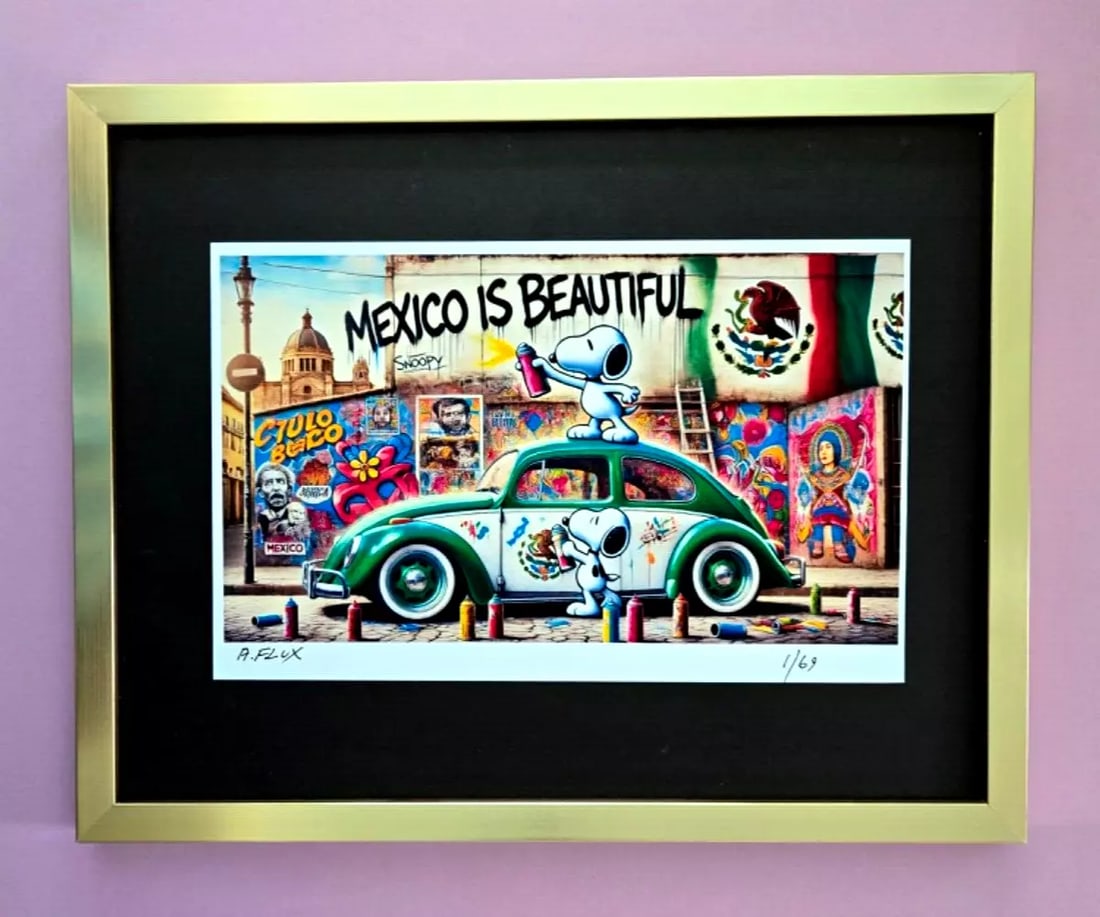 AIDAN FLUX | Hand Signed Authentic LtdED Print Framed Snoopy in Mexico COA (1 of 5)