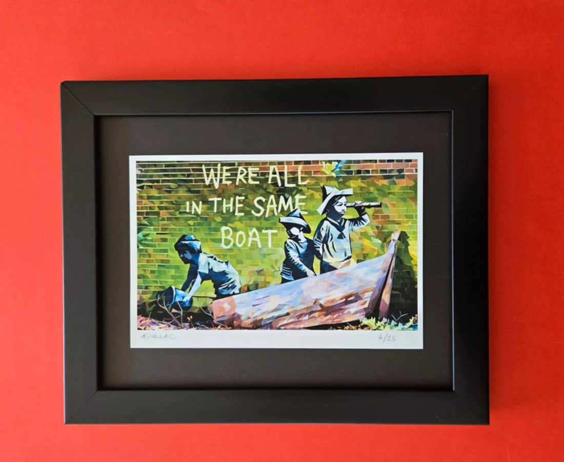 ALEXANDER DULAC | SAME BOAT OF BANKSY Hand Signed Authentic Print Ed.of 25 COA: My art is a celebration of the grandeur and splendor of the Legends of our Time. Through my portraits, I seek to immortalize those who not only define but also inspire aspiration and luxury in our con