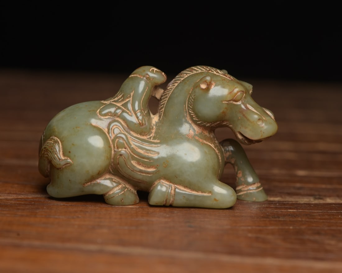 Old Chinese Hetian Jade Carved Horse & Figure Statue (1 of 9)
