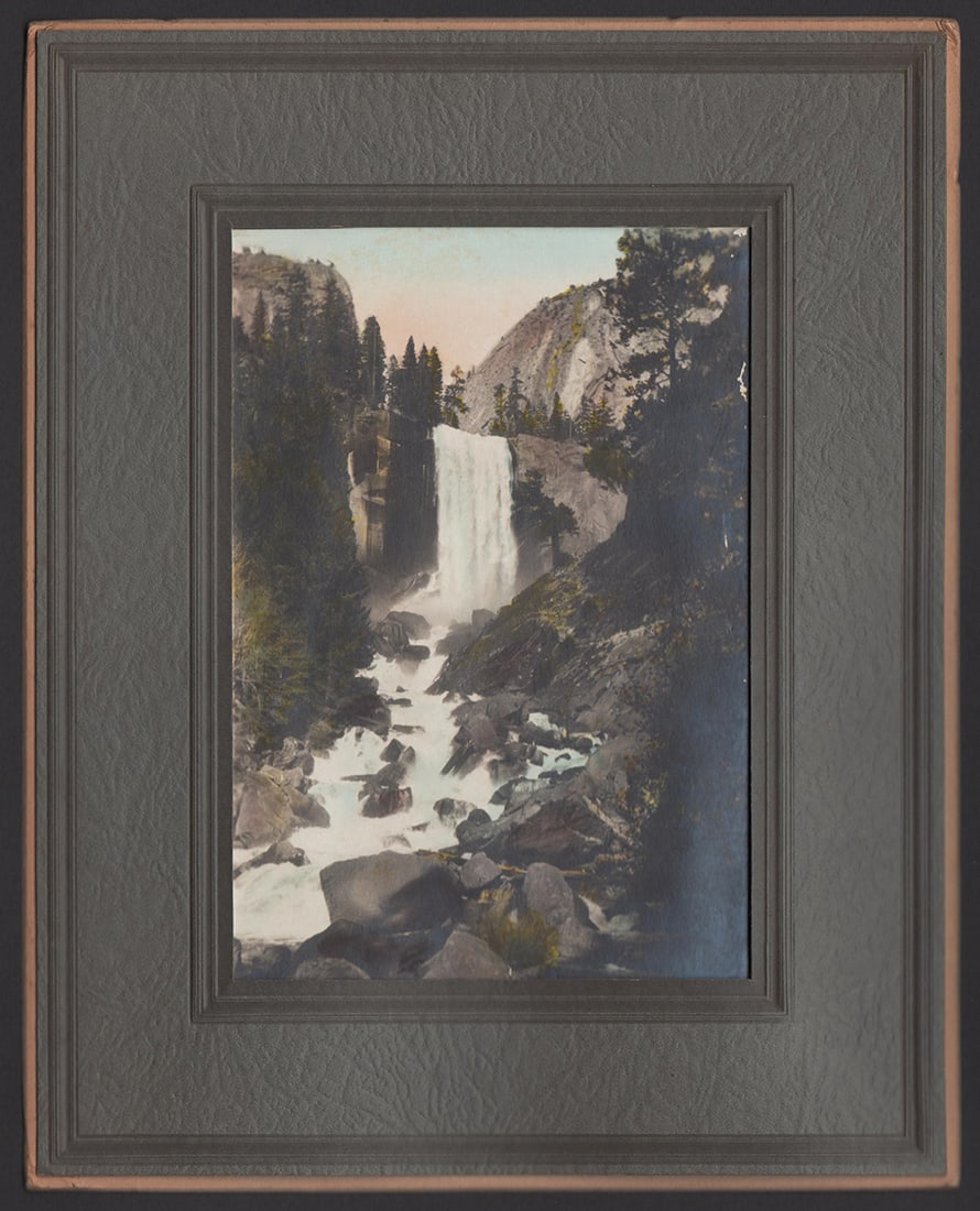 Tinted orig. photo of Vernal Falls, Yosemite, Calif.: Vintage original photograph of Vernal Falls in Yosemite National Park, California, along the Merced River. Vernal Falls is a 317-ft. waterfall visible from Glacier Point and just downstream from Nevad