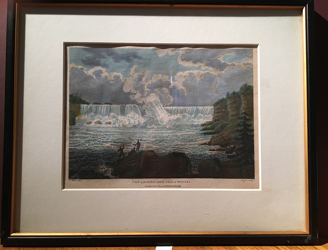 Scarce 1798 h/c copperplate eng. of Horseshoe Falls by Isaac Weld.: Skillfully hand-colored. Based on what Weld saw travelling through the U. S. 1795-97. Engraved by Neagle. From Isaac Weld's "Travels through the States of North America." Weld was an Irish writer, exp