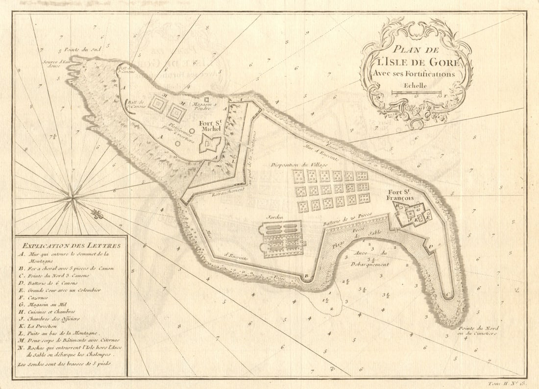 Plan de l’lsle de Goré…' Île de Goree Dakar Senegal Slave trade BELLIN 1746 (1 of 1)