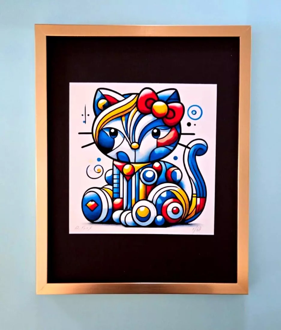 AIDAN FLUX | Hand Signed Authentic Ltd ED of 69 Print Framed Hello Kitty COA: This is a one-of-a-kind Hand Signed Authentic Giclee by AIDAN FLUX. From his Series " Universal Icons" The artist has created a stunning piece of art that features a powerful message. The print is 10x