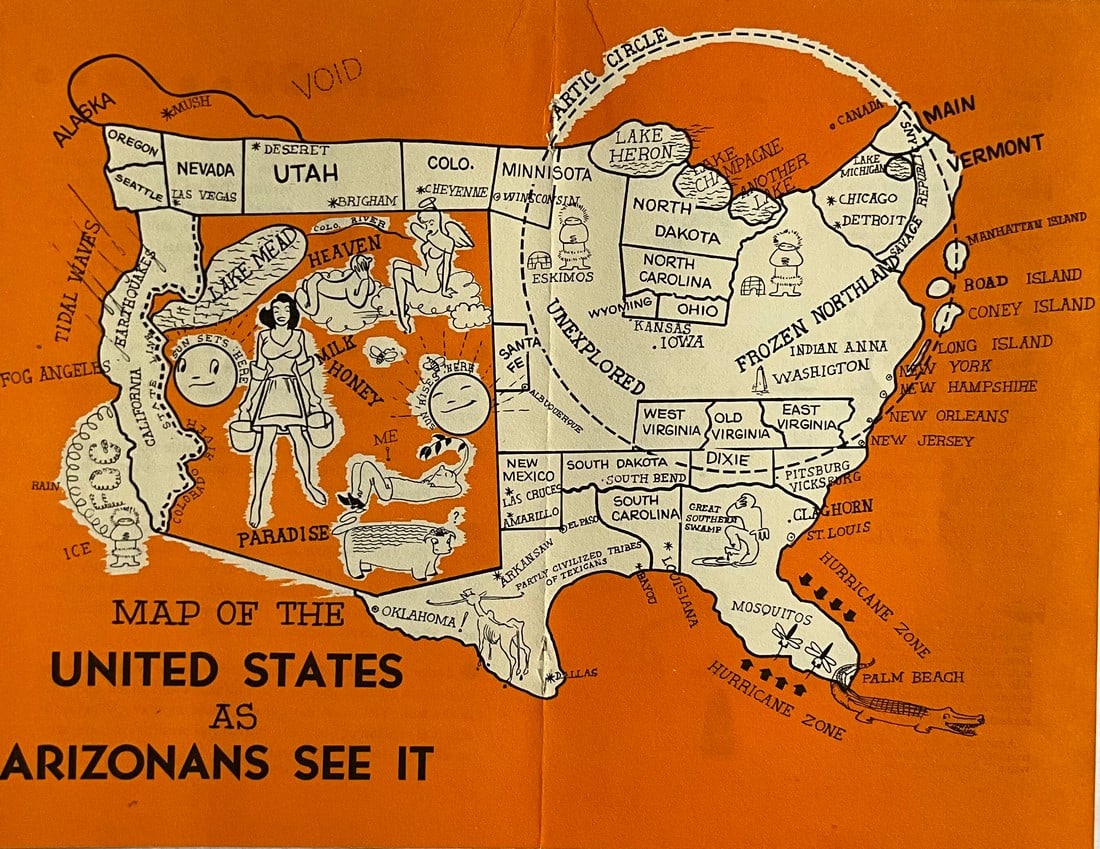 Arizonan’s Whimsical Perspective on the USA,  A Humorous Vintage Map, 1947 (1 of 3)